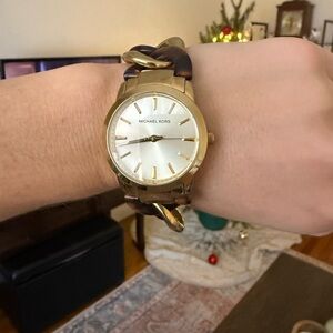 Michael Kors Gold and Brown Chain-Link Watch